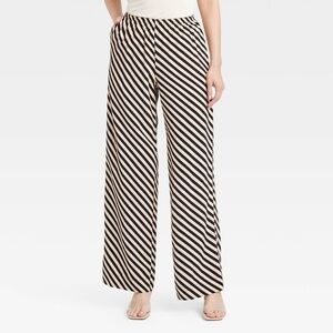 A NEW DAY Diagonal Striped Black and Cream Wide Leg Pants NWT